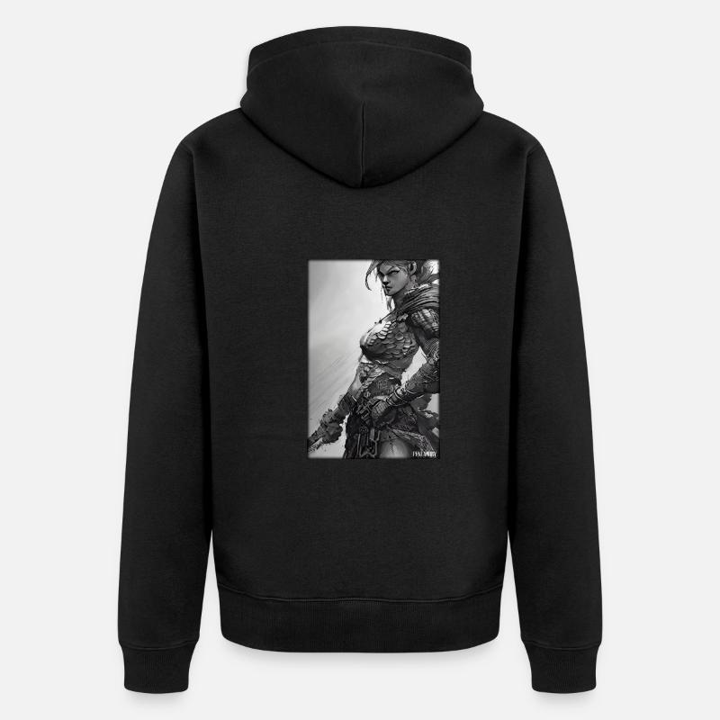 Guerrier Femme Épée Vintage Noir Blanc - Veste à capuche bio Premium Unisexe - noir