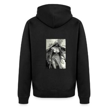 Warrior Woman Sword Vintage Black White - Unisex Premium Organic Zip Hoodie - black - Back - Nico (187cm)