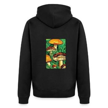 Pilze Wald Natur Herbst Naturliebe Wander - Unisex Premium Bio Zip Hoodie - Schwarz - Hinten - Nico (187cm)