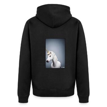 Einhorn Regenbogen Magie Märchen Fabeltier - Unisex Premium Bio Zip Hoodie - Schwarz - Hinten - Nico (187cm)