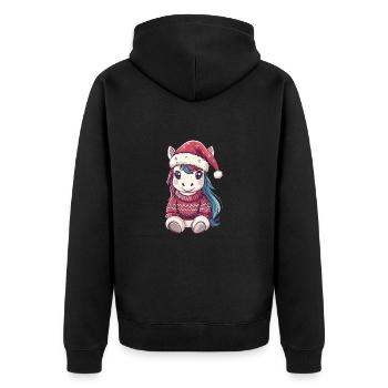 Einhorn Pony Weihnachten Comic Pferd - Unisex Premium Bio Zip Hoodie - Schwarz - Hinten - Nico (187cm)