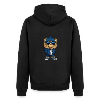 Löwe Cool Comic - Unisex Premium Bio Zip Hoodie - Schwarz - Hinten - Nico (187cm)