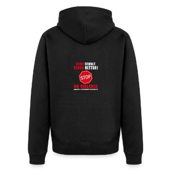 Keine Gewalt gegen Retter - gewaltfreie Einsätze! - Unisex Premium Bio Zip Hoodie - Schwarz - Hinten - Nico (187cm)