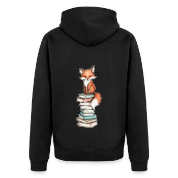 Renard sur pile de livres - Veste à capuche bio Premium Unisexe - noir - Dos - Nico (187cm)