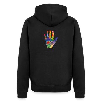 Bunte Hand - Unisex Premium Bio Zip Hoodie - Schwarz - Hinten - Nico (187cm)