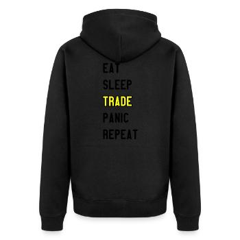 Eat Sleep Trade Panic Repeat - Unisex Premium Organic Zip Hoodie - black - Back - Nico (187cm)
