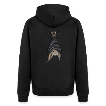 Lustig chillende kopfüber hängende Fledermaus - Unisex Premium Bio Zip Hoodie - Schwarz - Hinten - Nico (187cm)