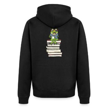 Frog Reading Books Literature Coffee - Unisex Premium Organic Zip Hoodie - black - Back - Nico (187cm)