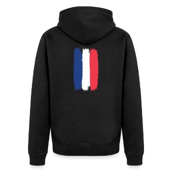 Francey-Flagge, Viva France, ein Symbol der Einheit - Unisex Premium Bio Zip Hoodie - Schwarz - Hinten - Nico (187cm)