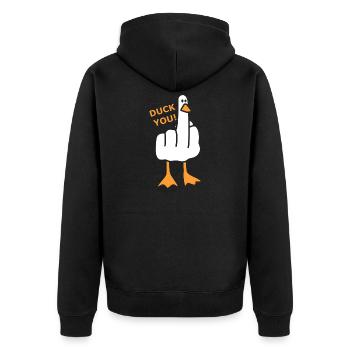 Naughty Duck - Duck You! - Unisex Premium Organic Zip Hoodie - black - Back - Nico (187cm)