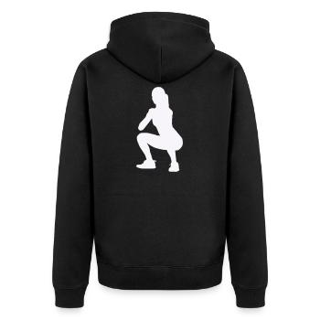 Frau Silhouette Squat - Unisex Premium Bio Zip Hoodie - Schwarz - Hinten - Nico (187cm)