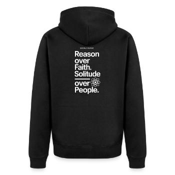 La raison avant la foi La solitude plutôt que les gens - Veste à capuche bio Premium Unisexe - noir - Dos - Nico (187cm)