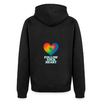 Colorful heart with inscription "Follow your Heart" - Unisex Premium Organic Zip Hoodie - black - Back - Nico (187cm)