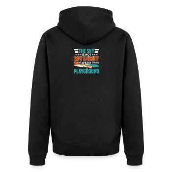 SKY IS NOT MY LIMIT IT'S MY PLAYGROUND Geschenke - Unisex Premium Bio Zip Hoodie - Schwarz - Hinten - Nico (187cm)