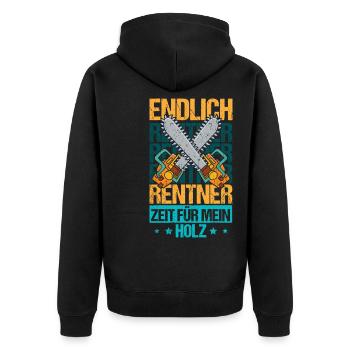Endlich Rentner Zeit für mein Holz - Unisex Premium Bio Zip Hoodie - Schwarz - Hinten - Nico (187cm)