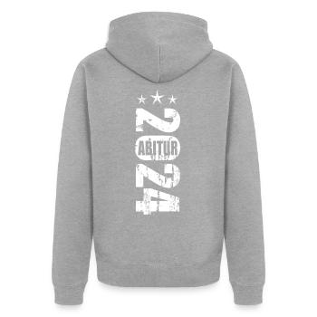 Abitur 2024 - Unisex Premium Bio Zip Hoodie - Grau meliert - Hinten - Nico (187cm)