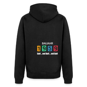 Baujahr 1959 - läuft und läuft und läuft - Unisex Premium Bio Zip Hoodie - Schwarz - Hinten - Nico (187cm)