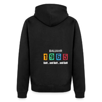 Baujahr 1965 - läuft und läuft und läuft - Unisex Premium Bio Zip Hoodie - Schwarz - Hinten - Nico (187cm)