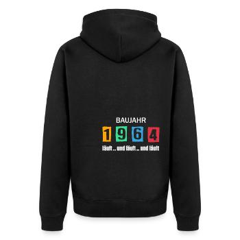 Baujahr 1964 - läuft und läuft und läuft - Unisex Premium Bio Zip Hoodie - Schwarz - Hinten - Nico (187cm)