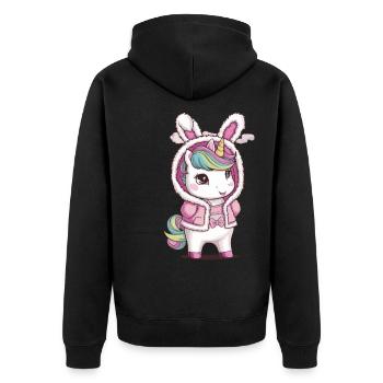 Kawaii Einhorn mit süßem Häschen Outfit - Unisex Premium Bio Zip Hoodie - Schwarz - Hinten - Nico (187cm)