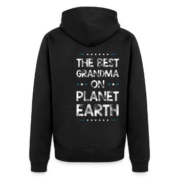 Beste Oma Spruch - Unisex Premium Bio Zip Hoodie - Schwarz - Hinten - Nico (187cm)