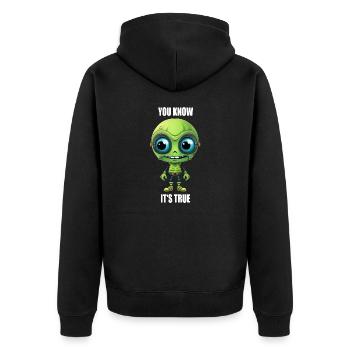 Tête de cyborg extraterrestre vert avec des dents - « Vous le savez » - Veste à capuche bio Premium Unisexe - noir - Dos - Nico (187cm)