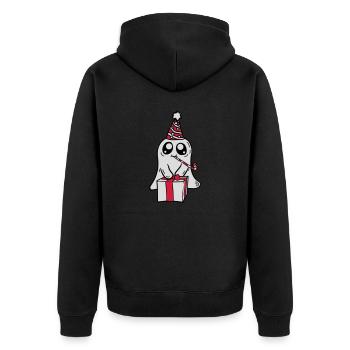 Little Ghost celebrates its birthday - Unisex Premium Organic Zip Hoodie - black - Back - Nico (187cm)