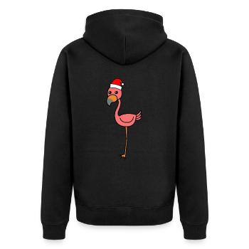 Flamingo Comic Weihnachten Xmas - Unisex Premium Bio Zip Hoodie - Schwarz - Hinten - Nico (187cm)