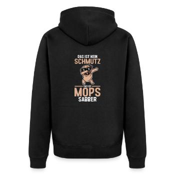 Hund Mops - Unisex Premium Bio Zip Hoodie - Schwarz - Hinten - Nico (187cm)