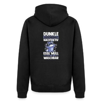 Waschbär - Unisex Premium Bio Zip Hoodie - Schwarz - Hinten - Nico (187cm)