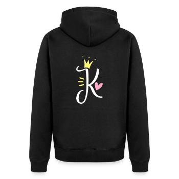 Letter K Initial Letter Crown - Unisex Premium Organic Zip Hoodie - black - Back - Nico (187cm)