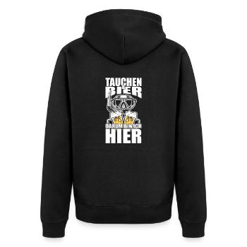 Drôle de dicton : La plongée, la bière, c’est pour ça que je suis ici - Veste à capuche bio Premium Unisexe - noir - Dos - Nico (187cm)