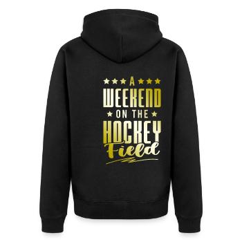 fieldhockey wochenende - Unisex Premium Bio Zip Hoodie - Schwarz - Hinten - Nico (187cm)
