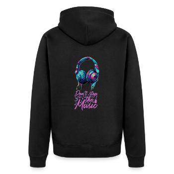 Kopfhörer don't stop the music coole Farben - Unisex Premium Bio Zip Hoodie - Schwarz - Hinten - Nico (187cm)