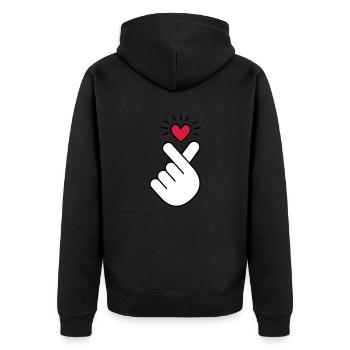 Coeur K-pop, symbole de la musique pop Corée K, doigt, main - Veste à capuche bio Premium Unisexe - noir - Dos - Nico (187cm)