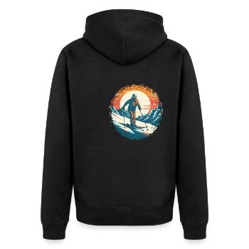 Snowboardung und Skifahren und dann Aprés-Ski - Unisex Premium Bio Zip Hoodie - Schwarz - Hinten - Nico (187cm)