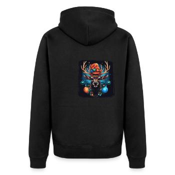 Rentier mit Weihnachtskugeln und Mütze - Unisex Premium Bio Zip Hoodie - Schwarz - Hinten - Nico (187cm)