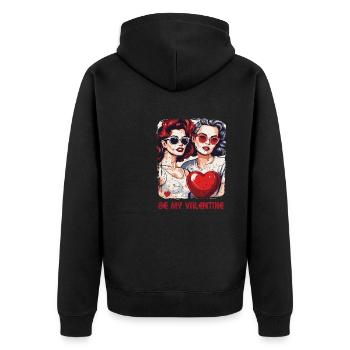 Valentinstag-Outfit für Sie und Sie in Liebe - Unisex Premium Bio Zip Hoodie - Schwarz - Hinten - Nico (187cm)