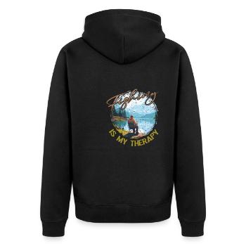 Angeln Freizeit Besinnliche Stille Naturerlebnis - Unisex Premium Bio Zip Hoodie - Schwarz - Hinten - Nico (187cm)