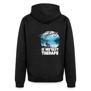 Angeln Freizeit Besinnliche Stille Naturerlebnis - Unisex Premium Bio Zip Hoodie - Schwarz - Hinten - Nico (187cm)