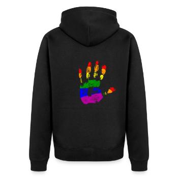 Rainbow Connection Embrace, Happy Pride - Unisex Premium Bio Zip Hoodie - Schwarz - Hinten - Nico (187cm)