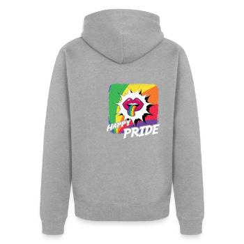 Rainbow Connection Embrace, Happy Pride - Unisex Premium Organic Zip Hoodie - heather grey - Back - Nico (187cm)