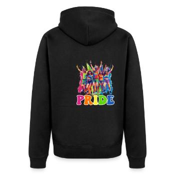 Rainbow Connection Embrace, Happy Pride - Unisex Premium Bio Zip Hoodie - Schwarz - Hinten - Nico (187cm)