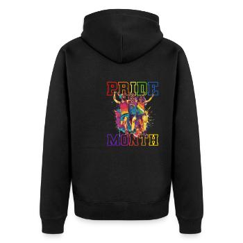 Rainbow Connection Embrace, Happy Pride - Unisex Premium Bio Zip Hoodie - Schwarz - Hinten - Nico (187cm)