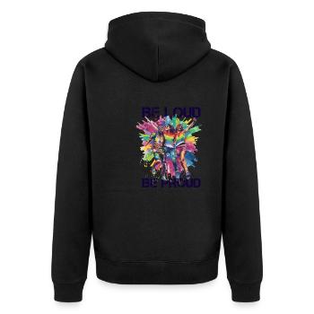 Rainbow Connection Embrace, Happy Pride - Unisex Premium Bio Zip Hoodie - Schwarz - Hinten - Nico (187cm)