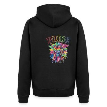 Rainbow Connection Embrace, Happy Pride - Unisex Premium Bio Zip Hoodie - Schwarz - Hinten - Nico (187cm)