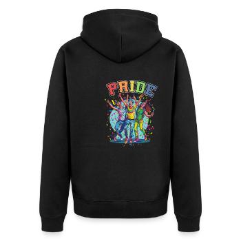 Rainbow Connection Étreinte, Joyeuse Fierté - Veste à capuche bio Premium Unisexe - noir - Dos - Nico (187cm)