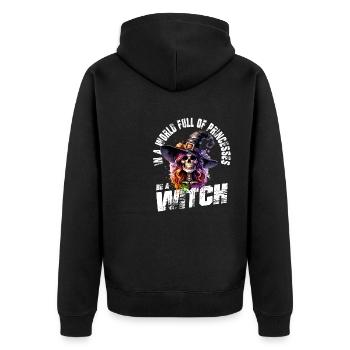 In einer Welt voller Prinzessinnen sei eine Hexe - Unisex Premium Bio Zip Hoodie - Schwarz - Hinten - Nico (187cm)