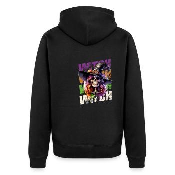 In einer Welt voller Prinzessinnen sei eine Hexe - Unisex Premium Bio Zip Hoodie - Schwarz - Hinten - Nico (187cm)