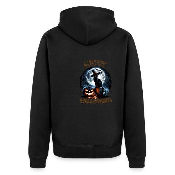 Chat effrayé, pas de friandises, juste des tours d’Halloween - Veste à capuche bio Premium Unisexe - noir - Dos - Nico (187cm)